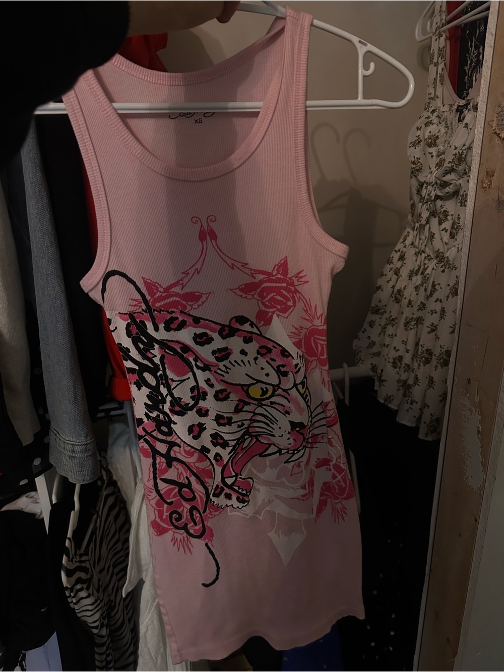 Ed Hardy Pink Graphic Leopard Tank